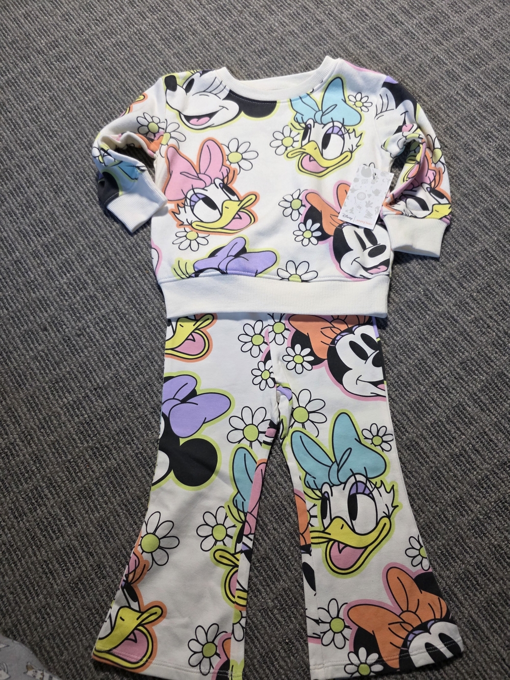 Kids Minnie & Daisy Floral Print Pajama Set - White with Multicolor
